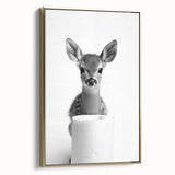 Adorable Fawn Bathroom Wall Art - Minimalist Black and White Decor