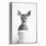 Adorable Fawn Bathroom Wall Art - Minimalist Black and White Decor