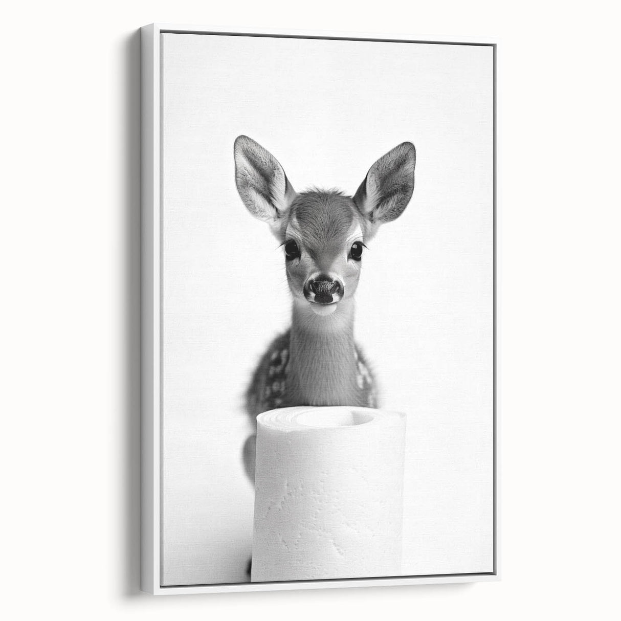 Adorable Fawn Bathroom Wall Art - Minimalist Black and White Decor
