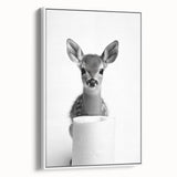 Adorable Fawn Bathroom Wall Art - Minimalist Black and White Decor