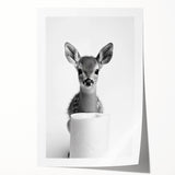 Adorable Fawn Bathroom Wall Art - Minimalist Black and White Decor