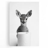 Adorable Fawn Bathroom Wall Art - Minimalist Black and White Decor