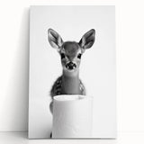 Adorable Fawn Bathroom Wall Art - Minimalist Black and White Decor