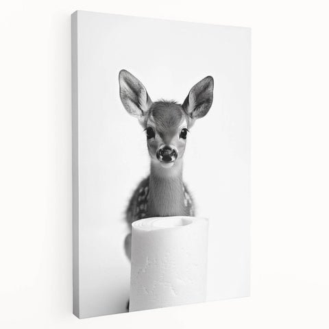 Adorable Fawn Bathroom Wall Art - Minimalist Black and White Decor