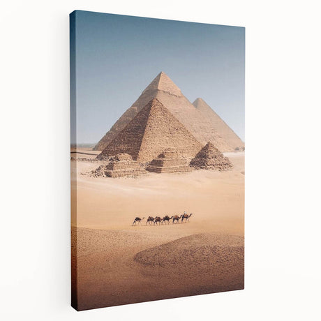 Large stretched canvas featuring an Egyptian landscape in muted earth tones, ideal for kitchen wall art.