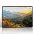 Large abstract wall art depicting the Ethiopian landscape in muted earth tones, framed in black acrylic.
