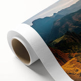 Art Deco-style poster of Ethiopian scenery on rolled canvas, featuring earth tones.