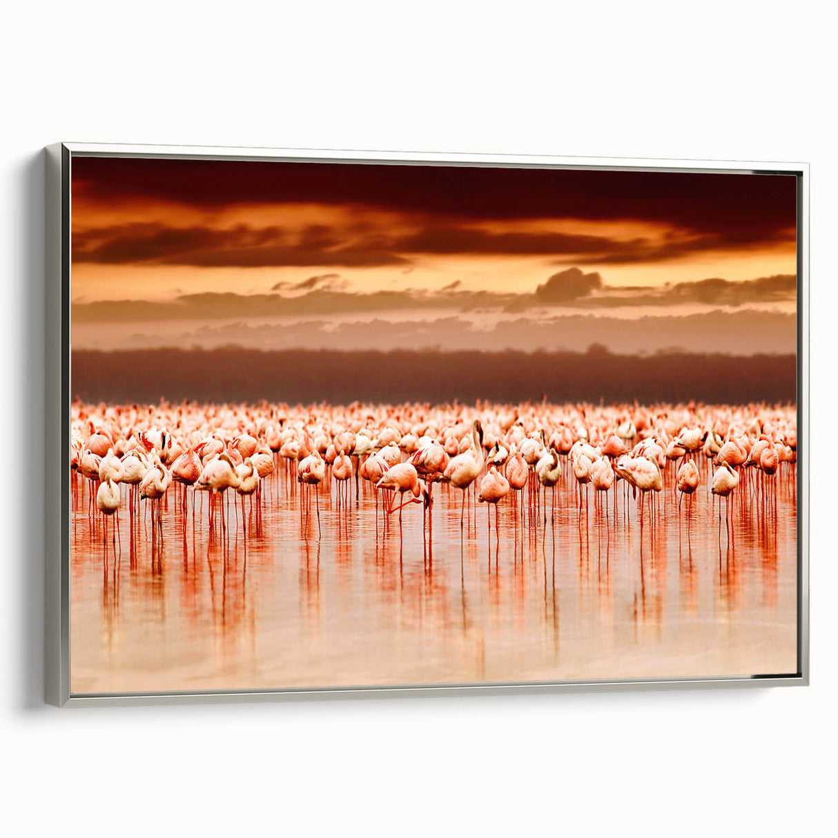 Vintage poster art of a Kenyan landscape on framed canvas, featuring a color palette of greens and browns.