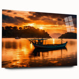 Acrylic glass print of a serene Mauritius landscape in soothing blue and green tones, ideal for bedroom or dining room decor.