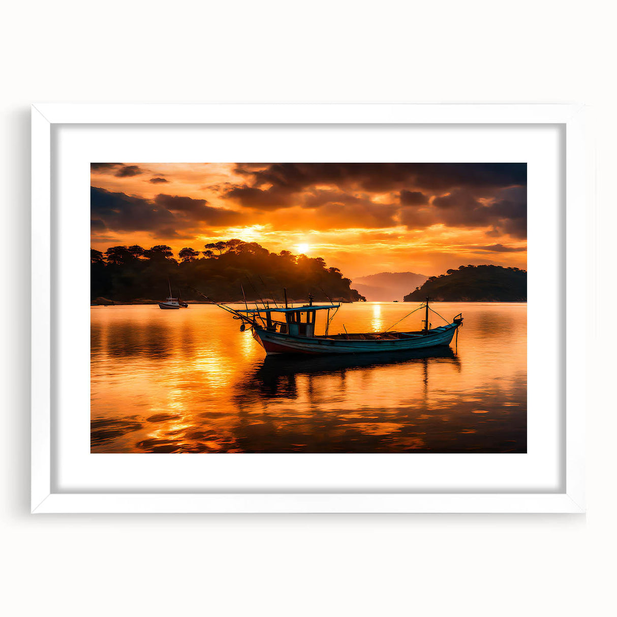 Extra large abstract art print of a Mauritian landscape in vibrant earth tones on a textured canvas.