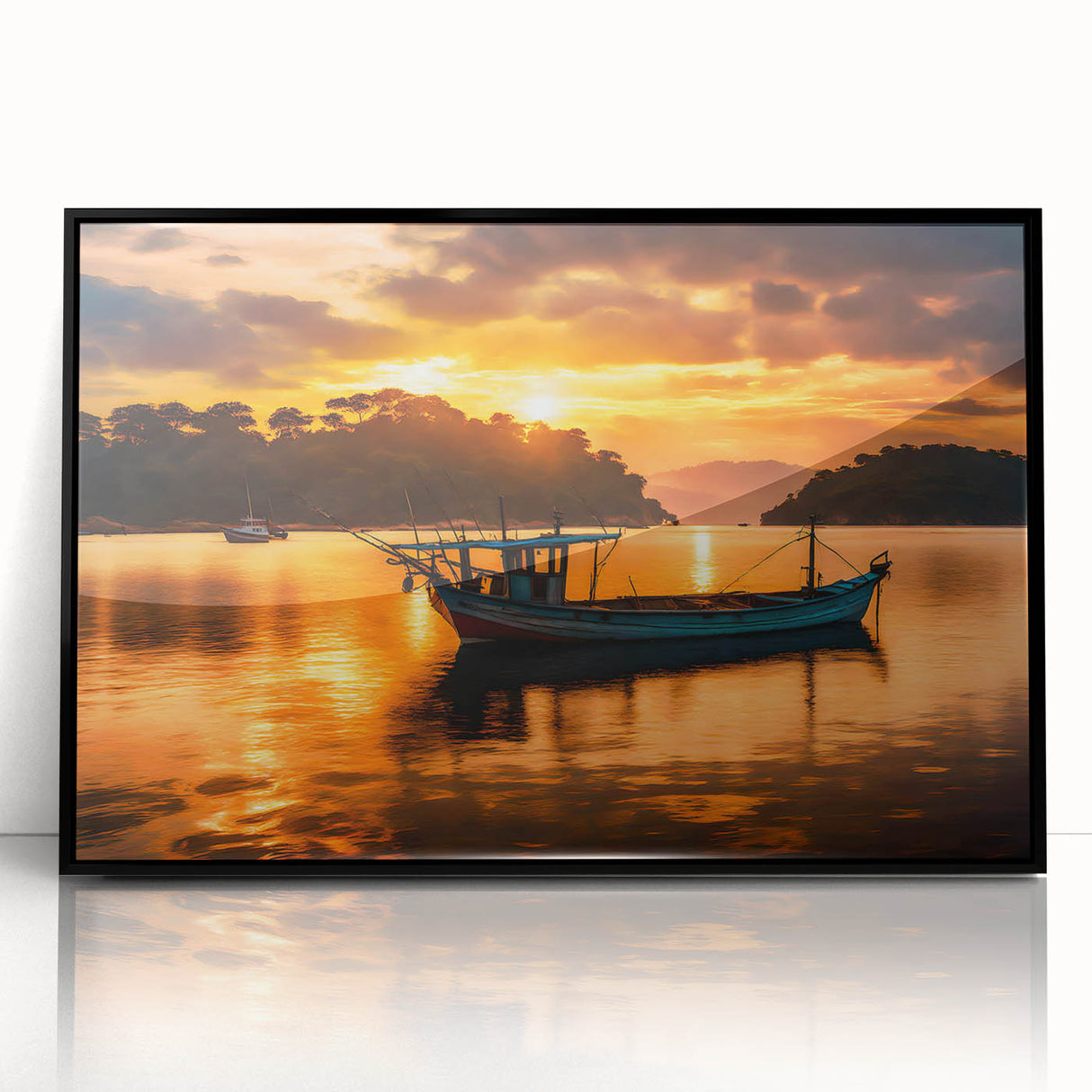 Large abstract wall art depicting a Mauritian landscape in vibrant colors on framed acrylic.