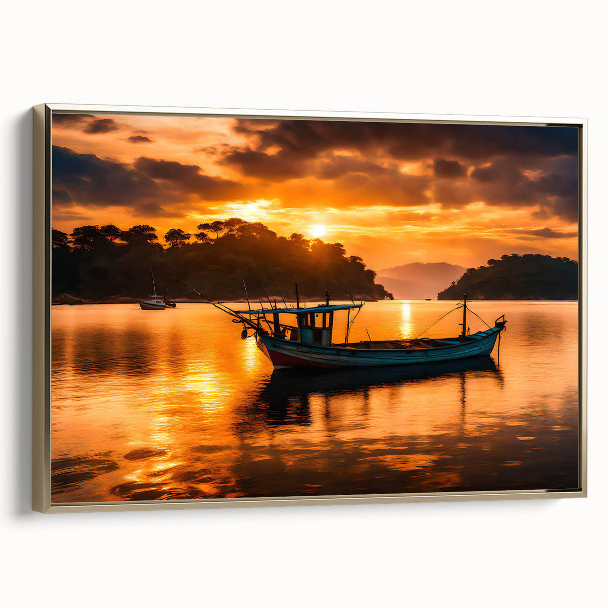 Framed canvas landscape art painting of Mauritius scenery in vibrant colors, ideal for living room decor.