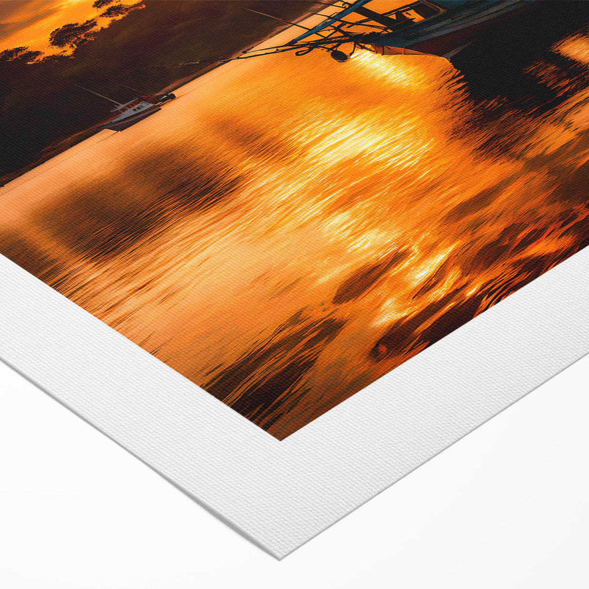 Art deco poster of a Mauritian landscape on rolled canvas, featuring vibrant green and blue tones.