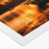 Art deco poster of a Mauritian landscape on rolled canvas, featuring vibrant green and blue tones.