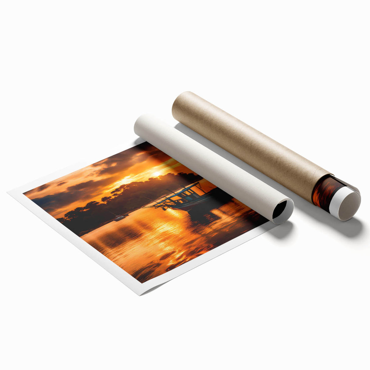 Extra large rolled print depicting a serene Mauritian landscape with lush florals in soft pastel hues.