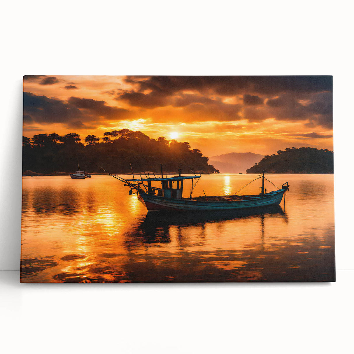 Black and white photograph of a serene Mauritius landscape on stretched canvas, ideal for kitchen wall art.