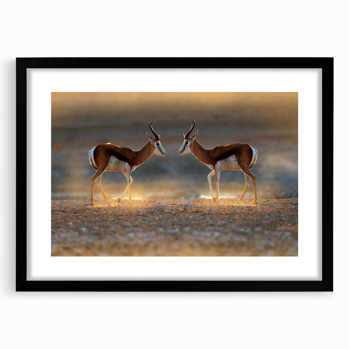 Extra large abstract art print featuring a colorful, textured depiction of a Namibian scenery on a framed black mat.
