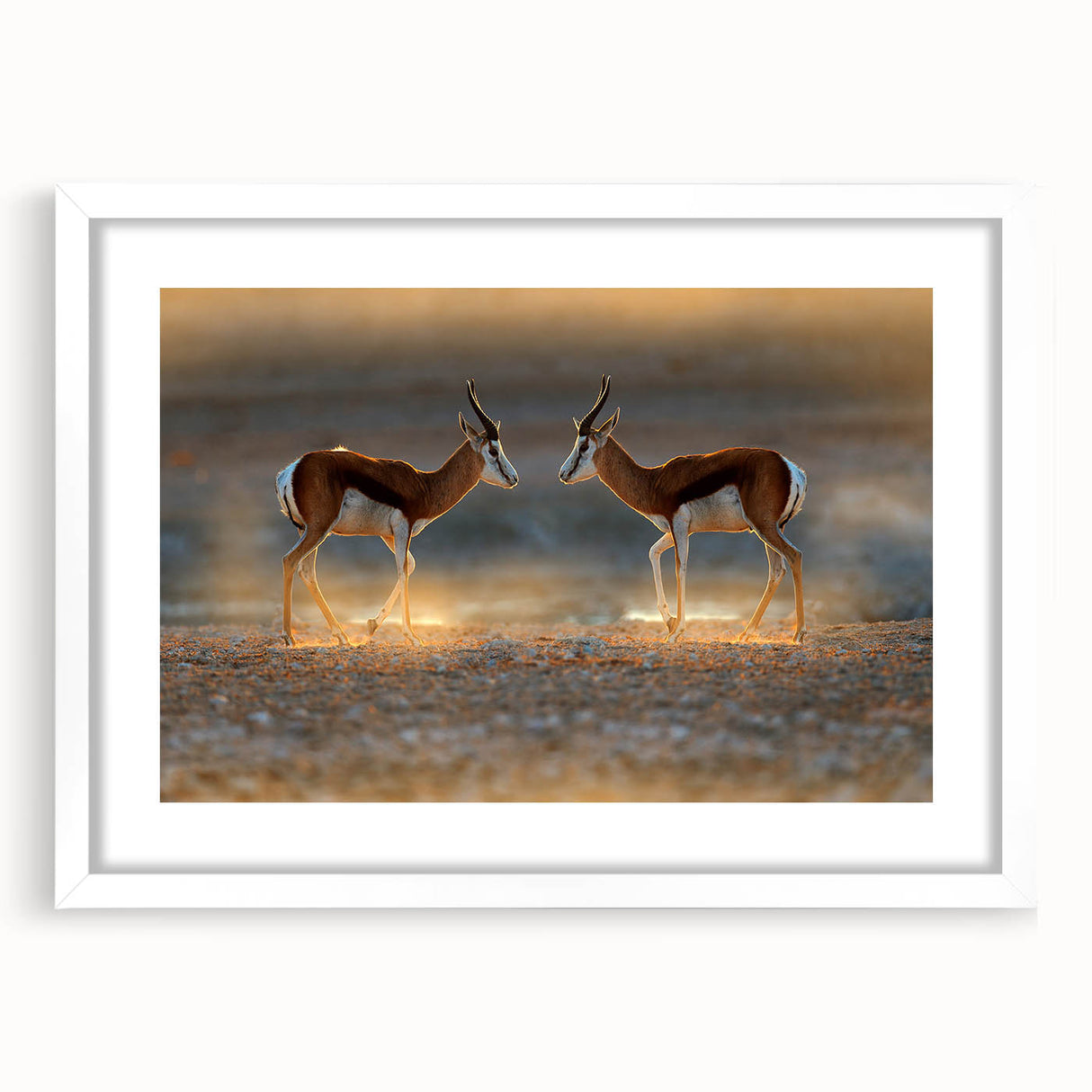 Extra large abstract art print of African scenery in textured style, framed with white mat, ideal for living room decor.