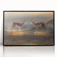 Large abstract wall art depicting Namibian scenery in muted earth tones, framed in black acrylic.