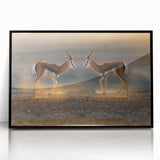 Large abstract wall art depicting Namibian scenery in muted earth tones, framed in black acrylic.