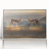 Framed acrylic print of a Namibian landscape in muted earth tones, ideal for modern art wall decor.