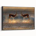 Black and white landscape art painting of a Namibian desert on framed canvas, suitable for bedroom decor.