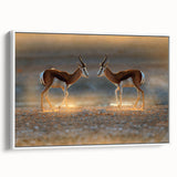 Framed canvas featuring a monochrome landscape of Namibia with sparse vegetation, ideal for bedroom wall art.