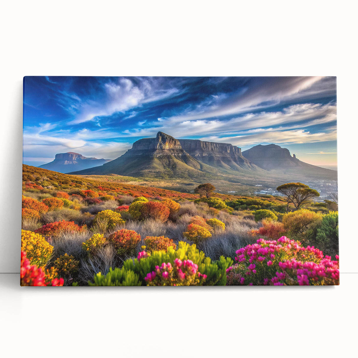 Large black and white stretched canvas of an African savannah scene, ideal for kitchen wall art or bedroom.