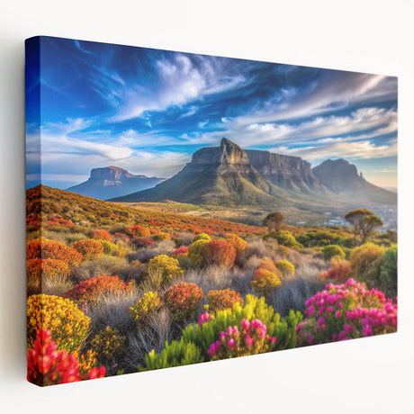 Large canvas print of a vibrant African landscape in warm earth tones, ideal for kitchen wall art.