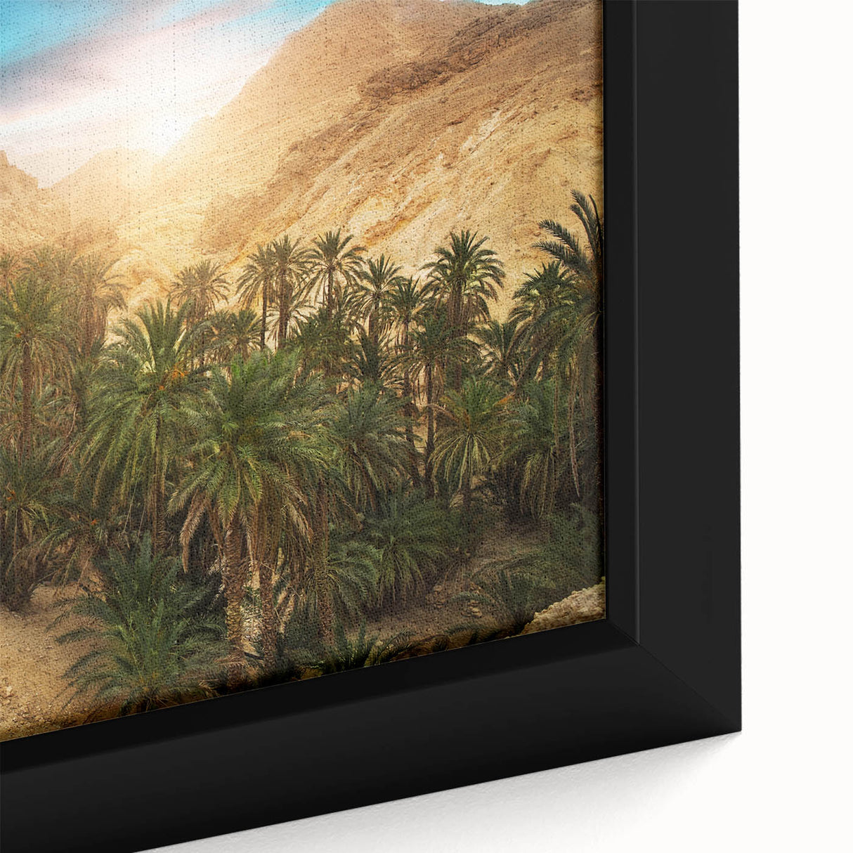 Extra large framed canvas of a textured, colorful African scenery in black, ideal for living room decor.