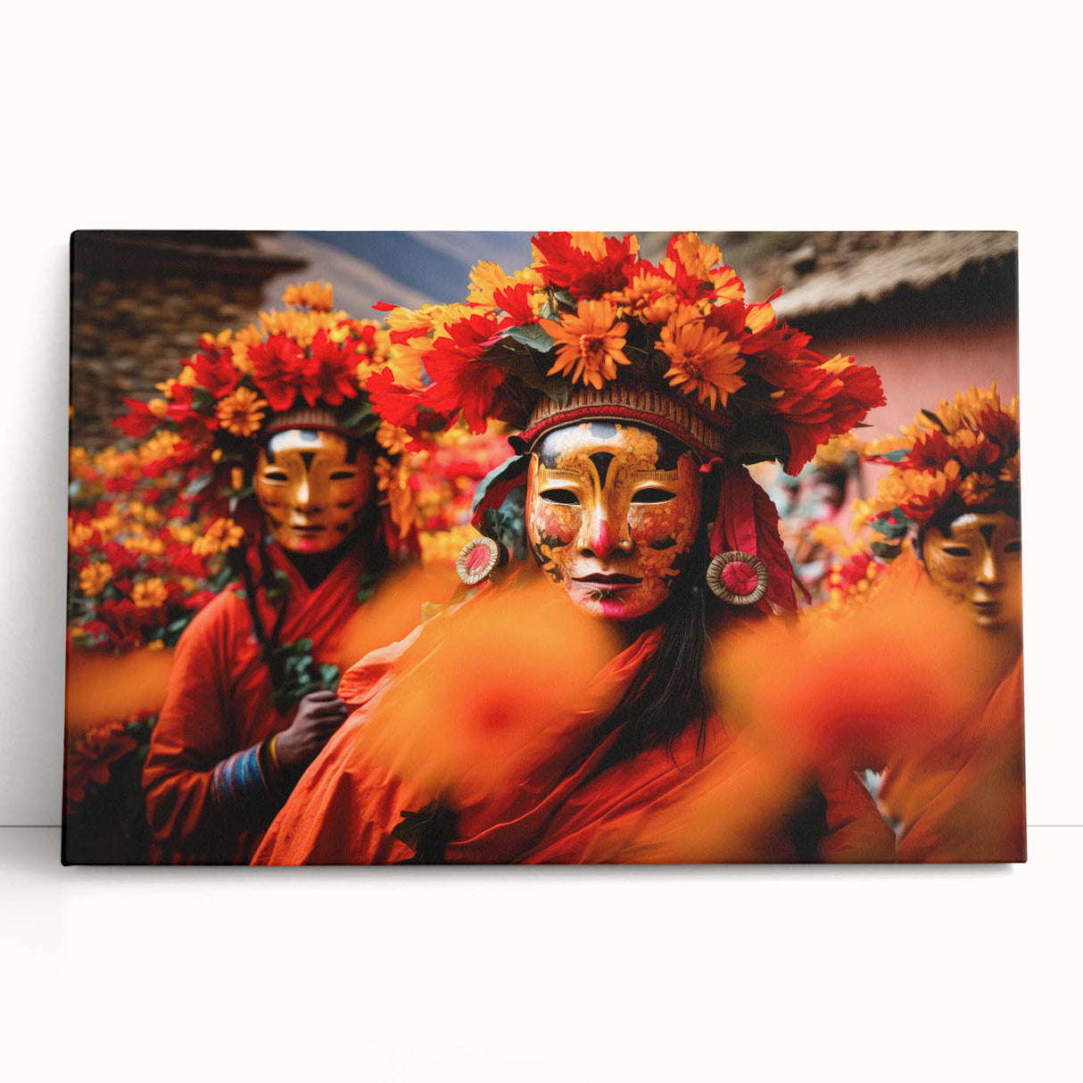 Black and white panoramic photo of Bhutanese landscape on stretched canvas, suitable as kitchen wall art or bedroom decor.
