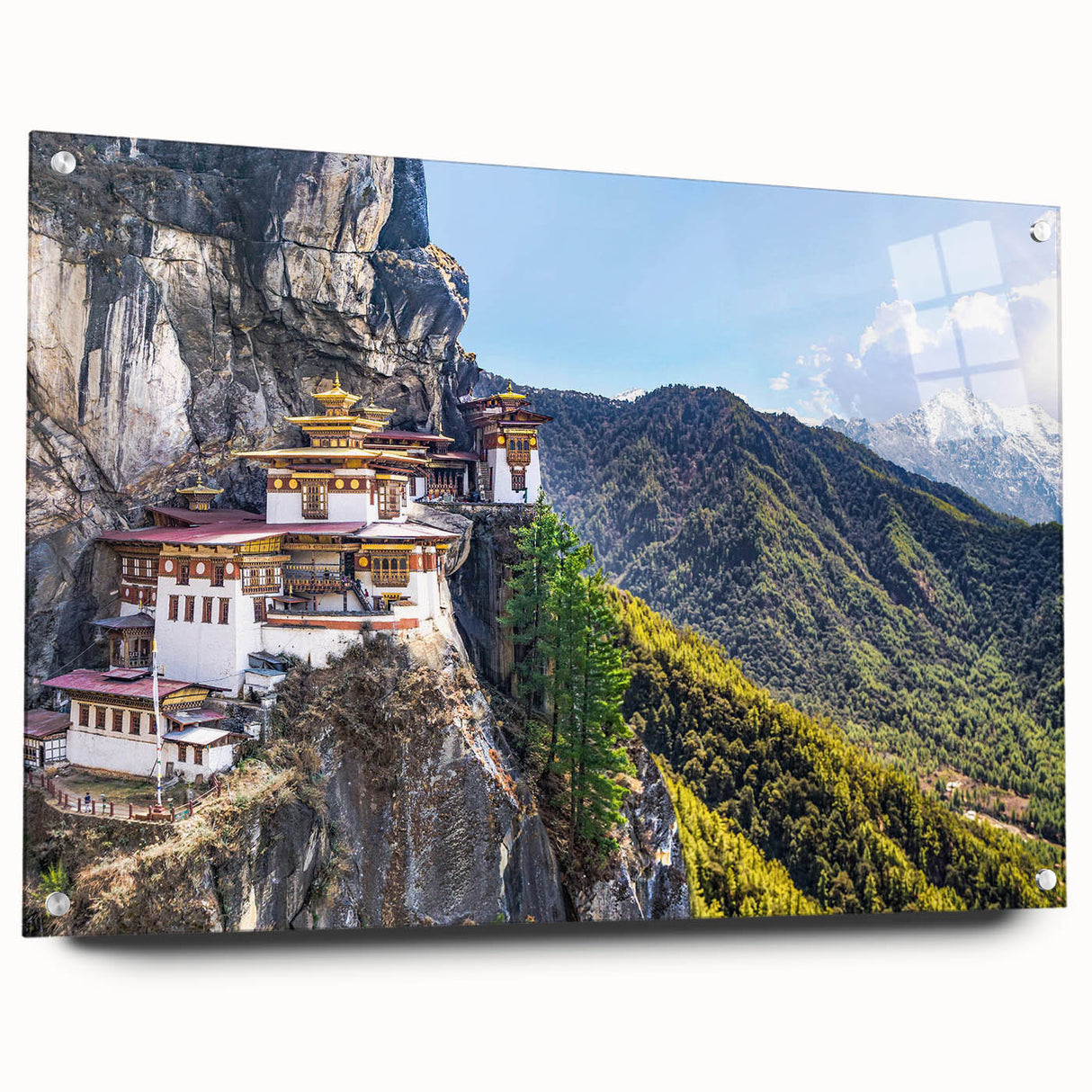 Acrylic print of a Tibetan landscape in muted earth tones, ideal for dining room art.