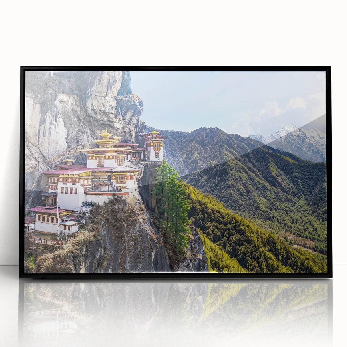 Large abstract wall art depicting a serene Tibetan landscape in muted earth tones on a framed acrylic.