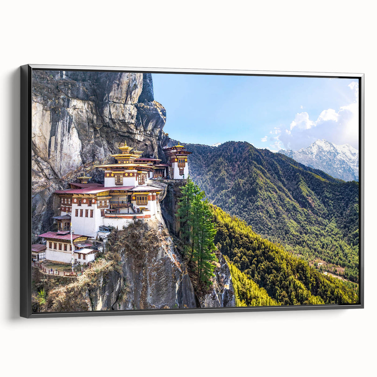 Black and white landscape painting of Tibetan scenery on framed canvas, suitable for bedroom wall decor.