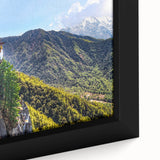 Textured black wall art of Tibet scenery in vibrant colors on framed canvas, ideal for living room decor.
