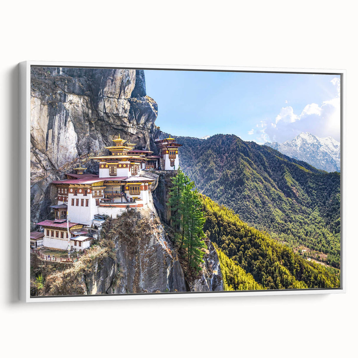 Vintage poster art of a Tibetan landscape in colorful hues on extra large framed canvas, ideal for living room decor.
