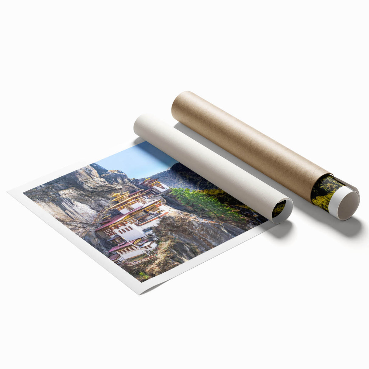 Extra large rolled print featuring a serene Tibetan landscape with soft floral elements, ideal for classy bathroom wall art.