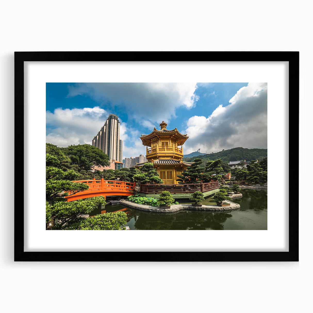Abstract art print of Hong Kong skyline in vibrant colors on a large textured canvas, ideal for living room decor.