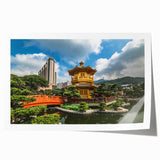 Extra large rolled print of Hong Kong skyline with vibrant twilight hues, ideal for dining room wall art.