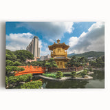 Black and white stretched canvas featuring the Hong Kong skyline, ideal for kitchen wall art.