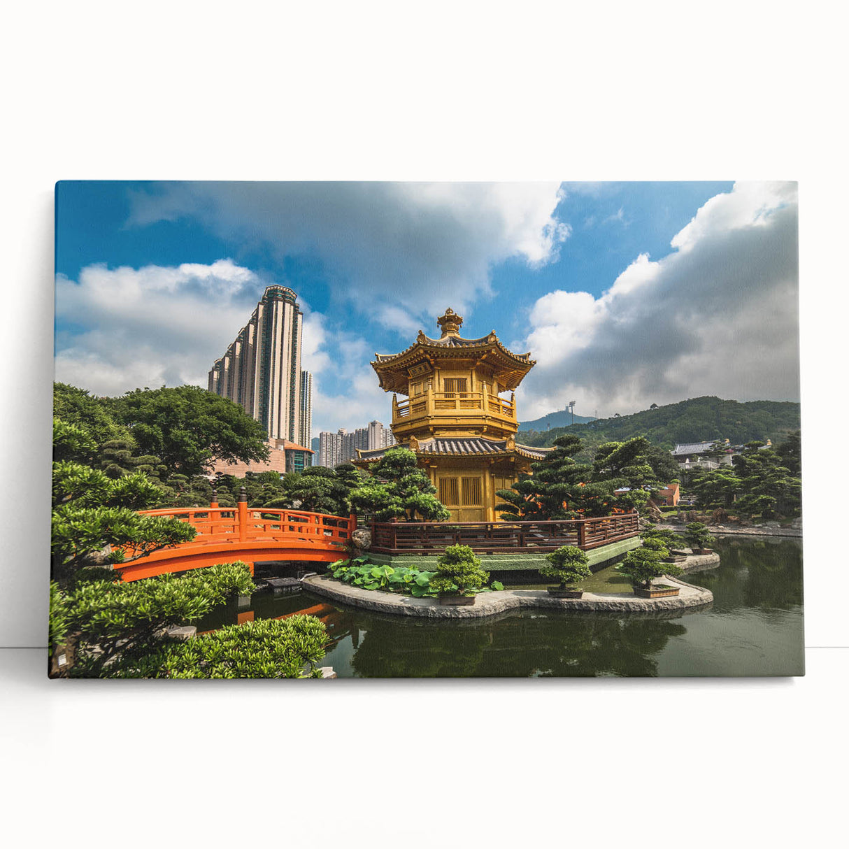 Hong Kong cityscape in black and white on a large stretched canvas, ideal for kitchen wall art or bedroom ambiance.