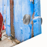 Large abstract wall art featuring a mid-century modernist design in vibrant, warm hues, printed on acrylic glass.