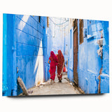 Large abstract acrylic print of an Indian scenery in earthy tones, suitable as bedroom or dining room art.