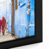 Extra large framed canvas featuring a textured, colorful depiction of a scenic Indian landscape, ideal for living room decor.