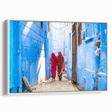 Vintage poster art of an Indian scenery in vibrant colors on a framed canvas, ideal for living room decor.