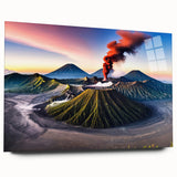 Large abstract wall art depicting an Indonesian landscape in muted earth tones on acrylic glass.