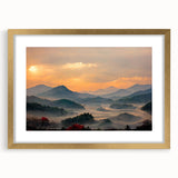 Extra large abstract art print depicting a textured scenery of Korea, in gold frame, ideal for living room decor.
