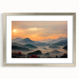 Textured abstract art print depicting serene Korean landscape in muted earth tones, framed in silver.
