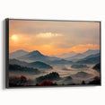 Black and white vintage poster art of a Korean landscape on framed canvas, ideal for bedroom decor.