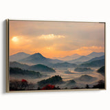 Framed canvas depicting a vintage Korean landscape in muted gold and black tones, ideal for bedroom wall art.